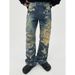 Women's Clothing Digital Printing Erosion Damage Washed Retro Distressed Jeans_ecoleips.com