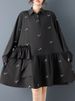 2026 Spring Summer New Black Vintage Oversized Dresses For Woman Ruffle Long Sleeve Loose Casual Midi Dress Elegant Clothing_ecoleips.com