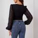 European And American Cross-border 2026 New Chiffon Lantern Sleeve Patchwork Pleated Waist V-neck Long-sleeve Slim-fit_ecoleips.com