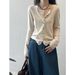Yanshuang Korean Style Color-Block Striped Knitted Cardigan For Women, Autumn New Round Neck Versatile Thin Sweater_ecoleips.com