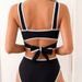 Women's High-Waisted Pleated Bikini Set Black And White Striped Two Piece Swimsuit with Bow Tie at the Back_ecoleips.com