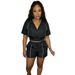 plus Size Striped Two-Piece Set Women's Casual Sporty Zip-Up Short Sleeve Jacket Drawstring Shorts Outfit Summer_ecoleips.com
