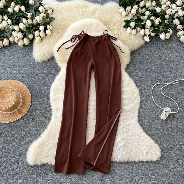 Women's High-Waisted Slim-Fit Casual Pants Summer Shoulder Strap Detail Flattering Silhouette for Slimmer Hips_ecoleips.com