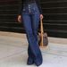Women's Button down Elastic Flared Jeans European American Style Casual Cotton Denim Jeans for Spring/Autumn Summer_ecoleips.com