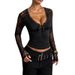 European And American Style Lace Patchwork V-neck Long Sleeve Cross-border 05 Autumn New Slim Fit Versatile Top_ecoleips.com