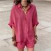 Summer Fashion Casual Women's Clothing Set Solid Color Loose Button Down Shirt And Shorts_ecoleips.com