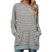 2025 Autumn And Winter New Striped Contrasting Round Neck Long Sleeved Pocket Hoodie T-shirt For Women_ecoleips.com