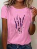 Women's Summer Casual Lavender Floral Print T-Shirt - Korean-Inspired Round Neck Short Sleeve Top Lavender Blouses_ecoleips.com
