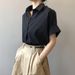Retro Batwing Sleeve Shirt for Women Loose Fit Casual Blouse Oversized Classic Collar Breathable Summer Top Hong Kong Style_ecoleips.com