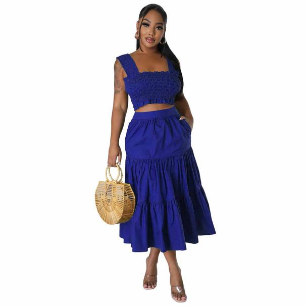 Women's Clothing fungus-shaped navel-baring sexy half-length skirt fashion suit vacation style two-piece set_ecoleips.com
