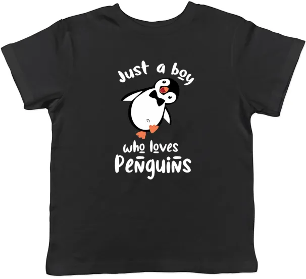 Women's T-Shirts Just A Boy Who Loves Penguin Childrens Kids T-Shirt Boys Girls Gift_ecoleips.com