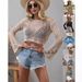 Women's Clothing Women's Knitted Sweater With Trumpet Sleeves Round Neck Hollow Design Style Spring Summer Top_ecoleips.com
