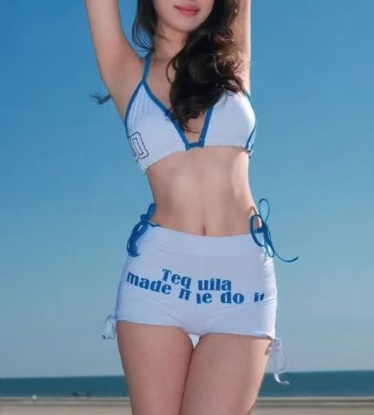 Women's Summer Bikini Swimsuit Letter Print Halter Neck High Waist Strappy Two Piece Hot Girl Set_ecoleips.com