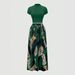 Color Blocked Two Piece Set for Women European American Style High Neck Short Sleeve Cropped Top Leopard Print Argyle High Waisted Wide Leg Pants_ecoleips.com