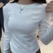 Solid Color Crew Neck German Velvet Inner Layer Autumn And Winter Irregular Hem Waist-Slimming Long Sleeve T-Shirt Top_ecoleips.com