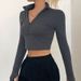 Women's Clothing Spring Fashion Women's New Long Sleeved Zipper Half Open Collar Exposed Navel All Match Slim T Shirt_ecoleips.com