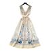 Women's French Romantic V Neck Dress Printed High Waisted Slimming mid Length Sleeveless Elegant Vacation Style_ecoleips.com