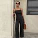 Women's Slim Fit Sleeveless Jumpsuit Summer Spliced Lace Hollow Out Design Cross Suspender Style_ecoleips.com