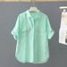 Women's Clothing Cotton Short Sleeved Solid Color Shirt Summer New Outer Shirt Design Double Pocket Loose Thin Top For Women_ecoleips.com