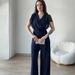 Women's Clothing Spring New Solid Color Short Sleeve V Neck Zipper Slim Jumpsuit_ecoleips.com