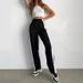Women's Clothing Leg Pants Fashion Straight Leg Pants With Side Buttons & Striped Design - High Waist Wide Leg Trousers In Stretch Knit Fabric_ecoleips.com