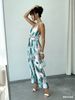 2026 Summer New Blue Pink Smudge Tie-dye Jumpsuit Women's V-neck Kinked Waist Satin Wide-leg Jumpsuit_ecoleips.com