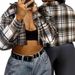 Women's Casual Plaid Short Shirt Fall Winter Long Sleeve Single Breasted Comfortable Coat_ecoleips.com