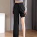 Aria Basics Black Suit For Women, Trousers, Petite Women's Draped Straight Professional Cigarette Pants, Real Shot Wide-Leg Pants_ecoleips.com