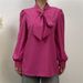 New Style Long Sleeved Satin Solid Color Women's Blouse With Tie Elegant Commuter Top_ecoleips.com