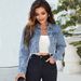 Women's Fringe Denim Jacket, Oversized Lapel Long Sleeve Coat, Bohemian Tassel Shacket For Casual Elegant Style_ecoleips.com