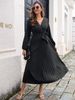 Women's Elegant Crossover V Neck Pleated Dress Autumn/Winter Long Skirt Clothing_ecoleips.com