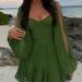 Women's Clothing Temperament Women's V Neck Pure Color Sexy Elegant Pleated Dress_ecoleips.com