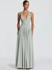 Mozision Halter Deep V Neck Sexy Maxi Dress Women Elegant Off-shoulder Sleeveless High Split Pleated Club Party Long Dress_ecoleips.com