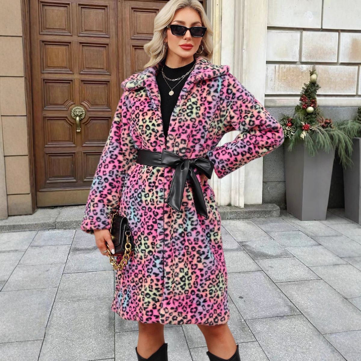 Women's Clothing Luxury Faux Fur Coat – Leopard Print Winter Coat With Notched Collar For Women_ecoleips.com