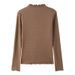 Korean Style Women's High Neck Base Layer Top Ruffled Trim Faux Cashmere Brushed Thickened Autumn Winter Innerwear_ecoleips.com
