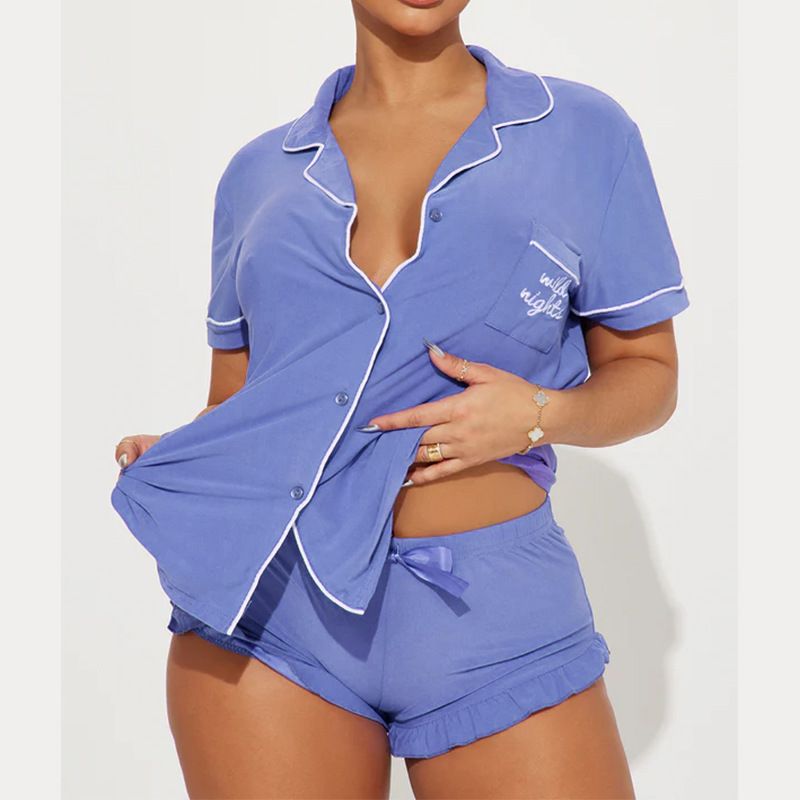 Women's Clothing Summer Casual Comfortable Pajamas Short Sleeved Pocket Letter Shorts Suit_ecoleips.com