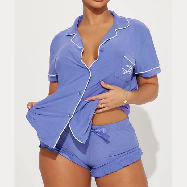 Women's Clothing Summer Casual Comfortable Pajamas Short Sleeved Pocket Letter Shorts Suit_ecoleips.com