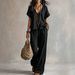 Women's Fashion Casual Two Piece Set V Neck Loose Short Sleeved Solid Color Cross Border Style European American 2026_ecoleips.com