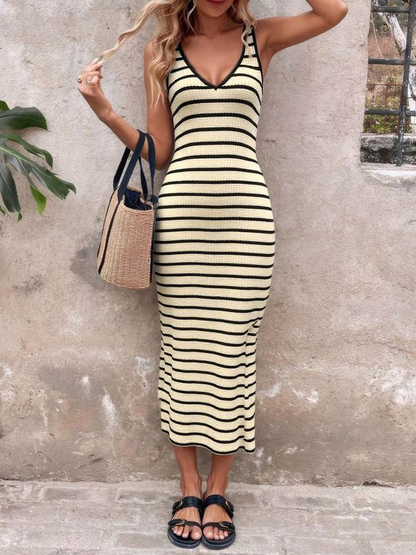 Summer Slim Fit Striped Vest Bodycon Dress for Women European And American Fashionable Versatile Cross Border 2026_ecoleips.com