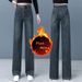 Women's Slim Wide-Leg Jeans, Autumn/Winter, Fleece-Lined, New Trendy High-Waisted Slimming Versatile Casual Straight_ecoleips.com