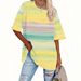 Crew Neck Short Sleeve Gradual Change Color 3D Digital Printing Loose Large Size Women's Top_ecoleips.com