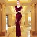 Women's Elegant Solid Color Velvet Maxi Dress Slim Fit Formal Wedding Guest Evening Dresses_ecoleips.com
