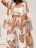 Women's Clothing Printed Holiday Suit Tassel Hem Cardigan And Wide Leg Pants Suit_ecoleips.com