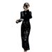 Elegant New Autumn And Winter Chinese-style Black Velvet Embroidered Cheongsam Dress, Slim-fit Long Skirt_ecoleips.com