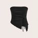 Women's Clothing Summer New Style Drawstring Slit Irregular Waffle Slim Fit Tube Top Vest Top_ecoleips.com