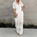 Women's Clothing Spring And Summer Lace Long Sleeved V Neck Solid Color Chiffon Summer Dress_ecoleips.com