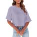 Europan And Amrican Cross-Bordr Womn's Loos Round Nck Crop Top Casual Summr Solid Color Basic T-Shirt Short_ecoleips.com