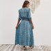 Bohemian Rayon Printed Dress Three Quarter Sleeve Waist Cinching For Travel Vacation Beach Wear Women's Clothing_ecoleips.com