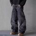 Women's Clothing Retro Flame Stitching Wide Leg Jeans Y2k Hip Hop Punk Raw Edge Embroidery Jeans_ecoleips.com