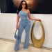 K Slanted Shoulder Tight Waist Slim Fit Elastic Denim Jumpsuit Jumpsuit Flared Pants_ecoleips.com
